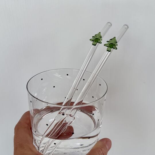 Skleněná brčka/slánky se stromečkem, set 2 kusy