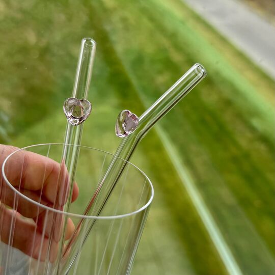 Skleněná brčka/slánky se srdíčkem, set 4 kusy