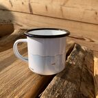 Smaltovaný hrníček, motiv pejsek a kočička a rybička:-)