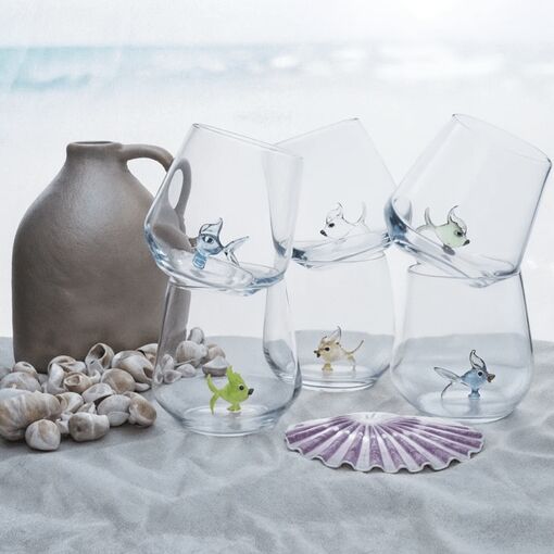 Ručně foukané Murano sklenice s rybkami