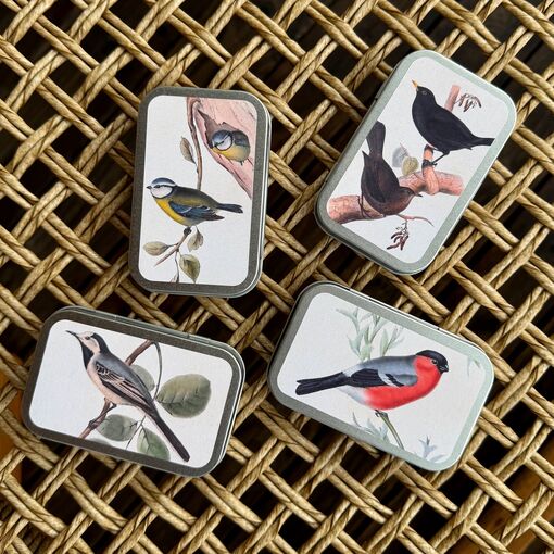 Pastilky Jablko, motiv ptáků v plechové krabičce, Sköna Ting