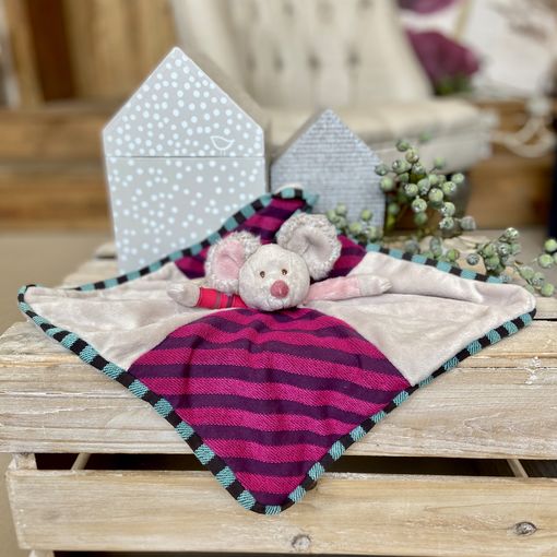 Muchláček Crazy Mousy myška Bukowski design patchwork, krémovo-modrá