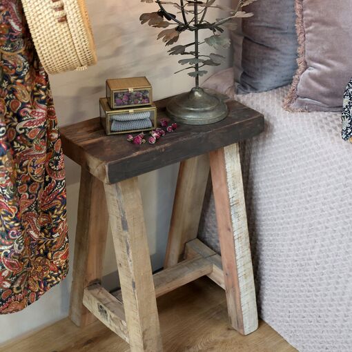 Stolička / noční stolek "Grimaud" z recyklovaného dřeva, Chic Antique