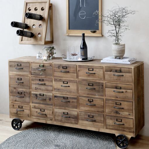 Dřevěná komoda s 20 šuplíky na kolečkách, Chic Antique